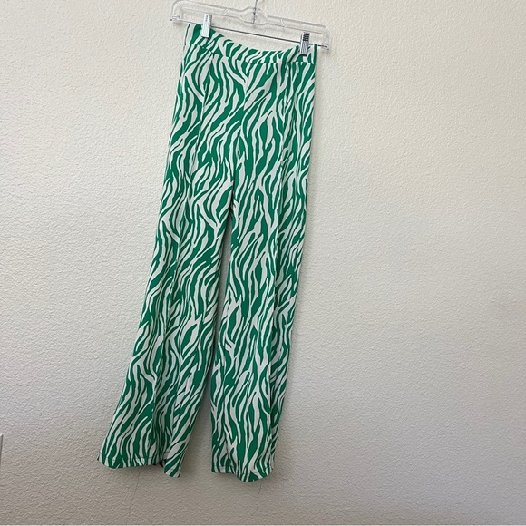 Fashion Nova Kelly Green and White Zebra Print Straight Leg Pants - Picture 3 of 7